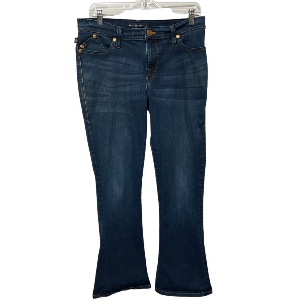 Rock & Republic Women's ‎ Kendra Curvy Bootcut Jeans Blue Denim Size 14